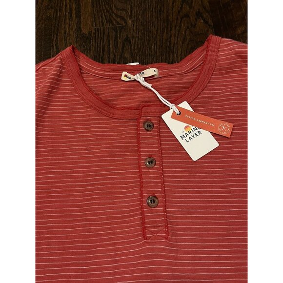 NWT Marine Layer SS Slub Henley Striped Tee Shirt Baked Apple Red Mens Sz S - Picture 2 of 8